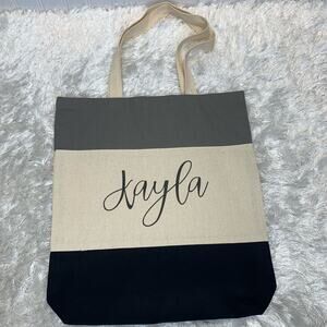 Kayla Tote Bag Gray Cream Black Script Graphic 14 x 16"